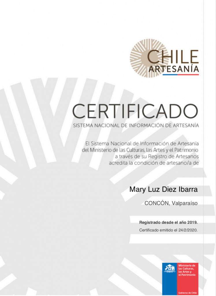 Certificado Registro nacional de Artesanía - Chile - lallavemagica.cl